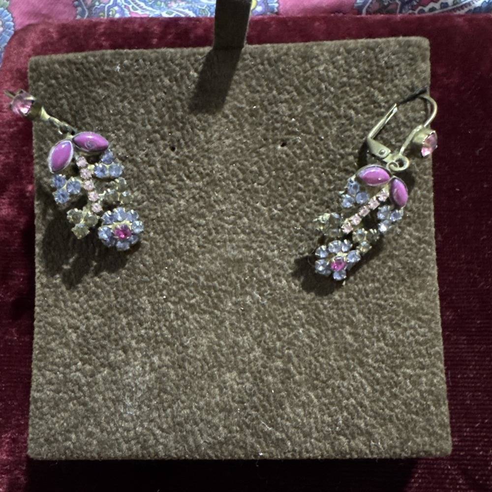 Sorelli Gorgeous Dangle Multicolored Earrings Flower Motif Signed Multicolored R